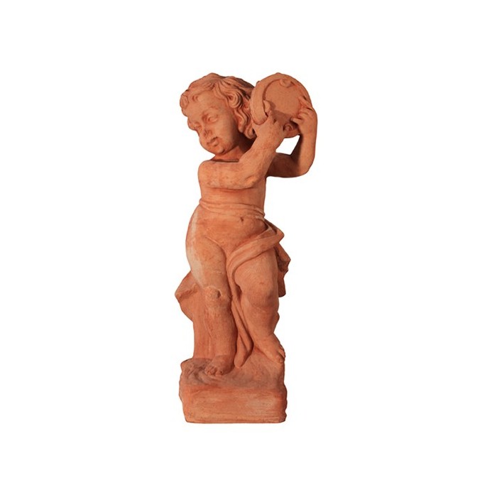 Putto Musicante con Tamburello in Terracotta