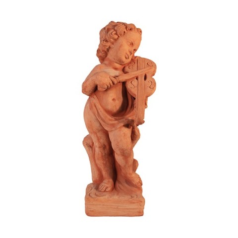 Musician Putto with Violin in Terracotta