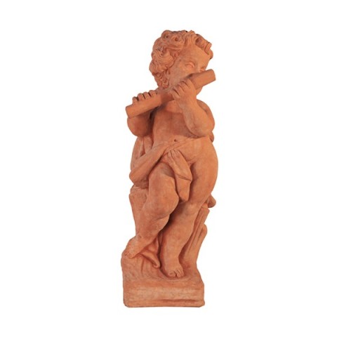 Playing Putto with Flute in Terracotta