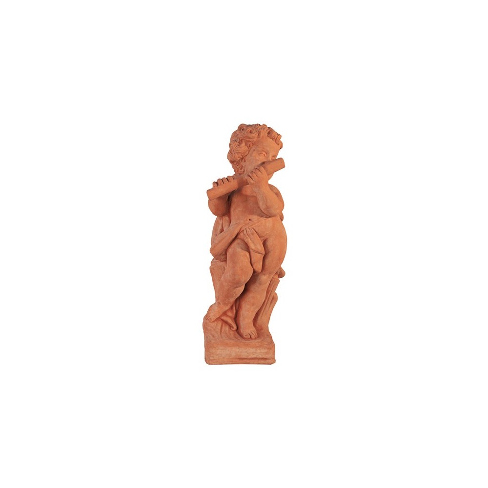 Playing Putto with Flute in Terracotta