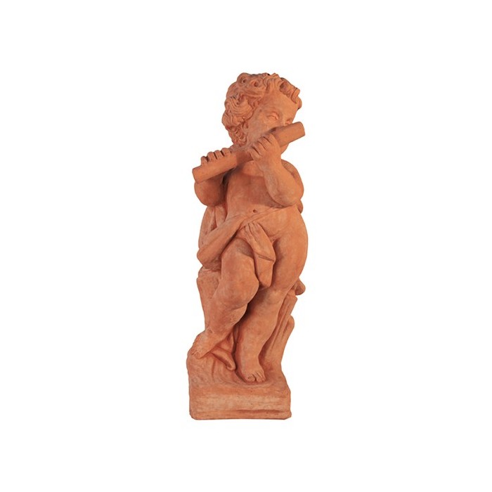 Playing Putto with Flute in Terracotta