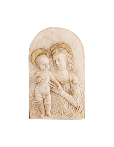 Madonna con Bambino in Simil Travertino e Oro in Ceramica