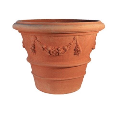 Vaso Tondo con Festone in Terracotta d'Impruneta