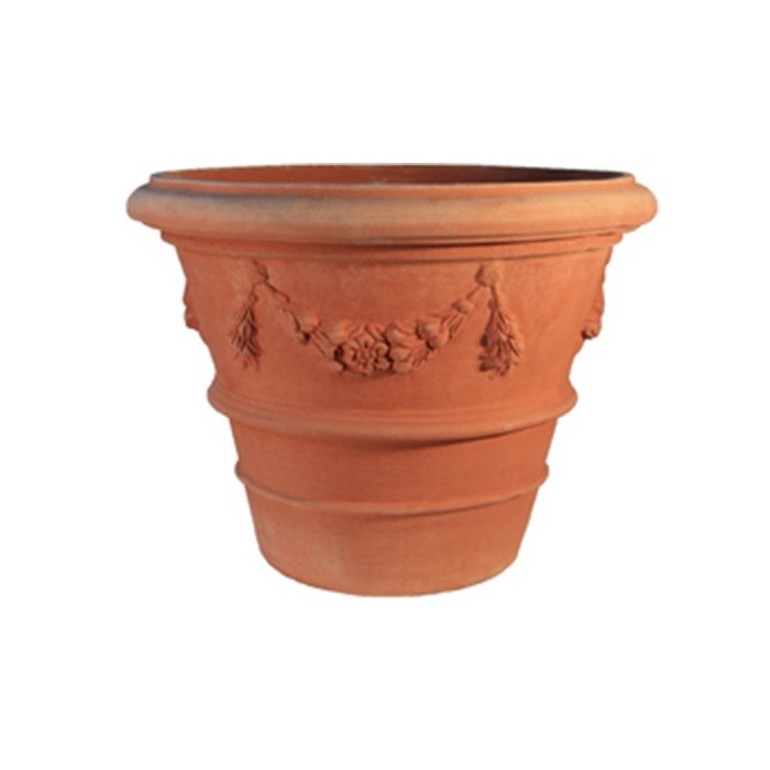 Vaso Tondo con Festone in Terracotta d'Impruneta