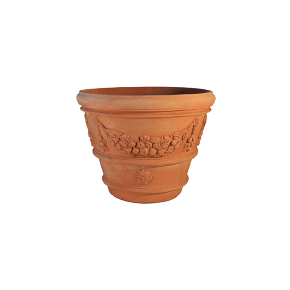 Festooned Vase with Rose in Impruneta Terracotta