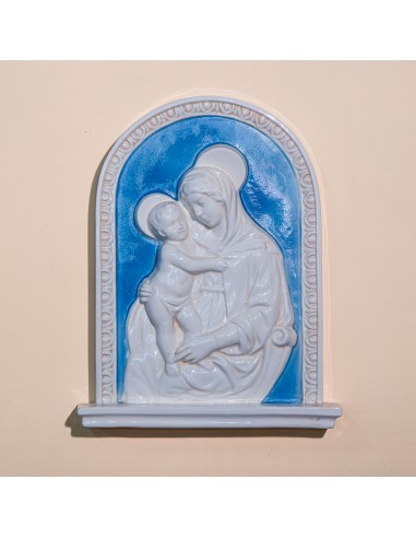 Madonna con Bambino Smaltata Colorata in Ceramica