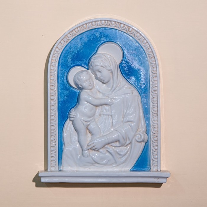 Madonna con Bambino Smaltata Colorata in Ceramica
