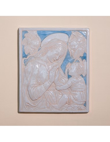 Vergine con Figlio Smaltata Colorata in Ceramica