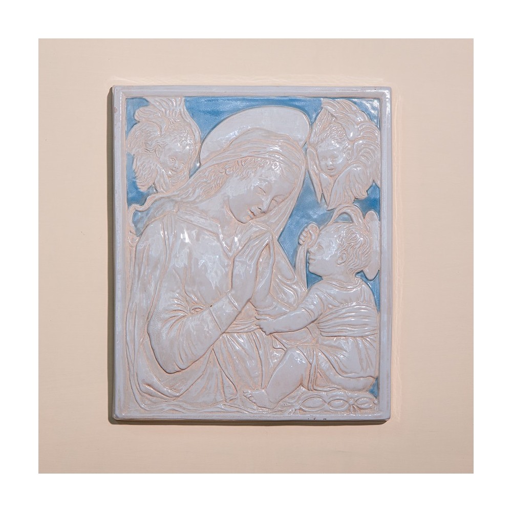Vergine con Figlio Smaltata Colorata in Ceramica