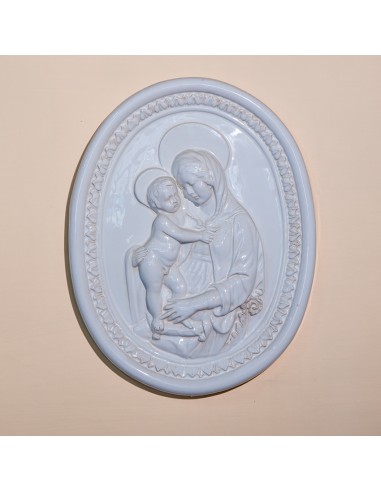 Madonna Ovale Smaltata in Ceramica