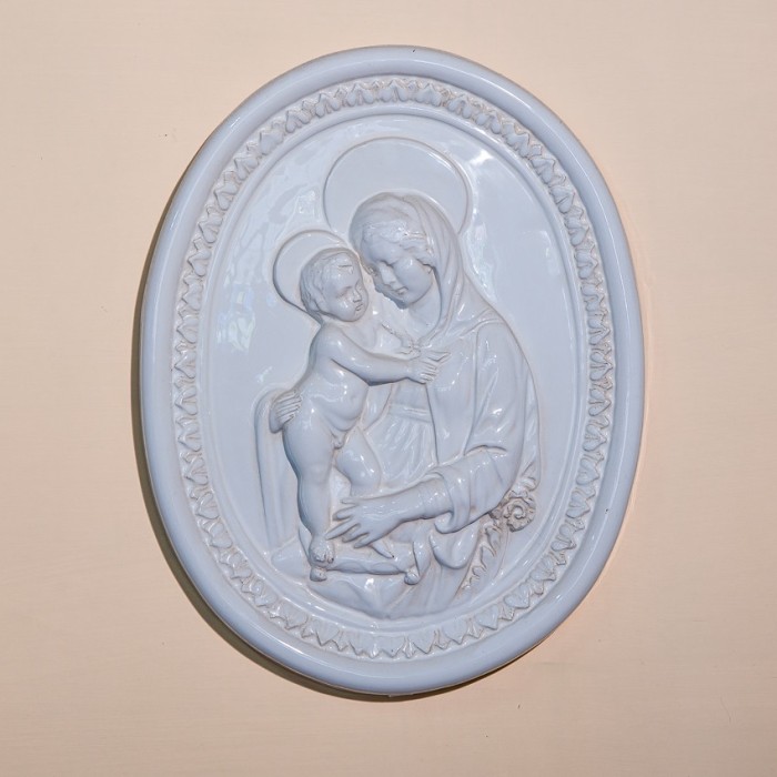 Madonna Ovale Smaltata in Ceramica