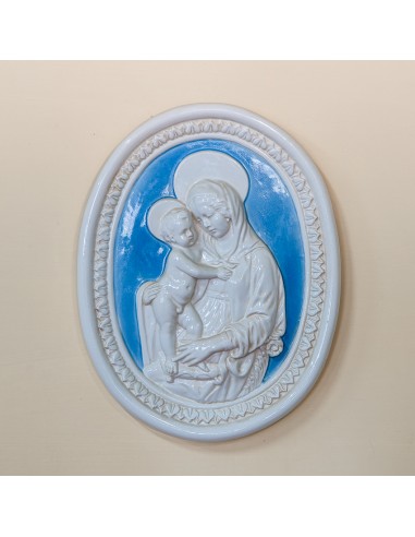 Madonna Ovale Smaltata Colorata in Ceramica