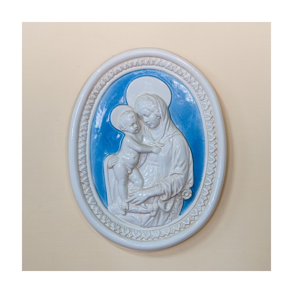 Madonna Ovale Smaltata Colorata in Ceramica