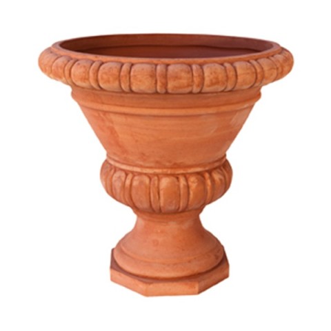 Vaso a Calice Baccellato con Base Ottagonale in Terracotta