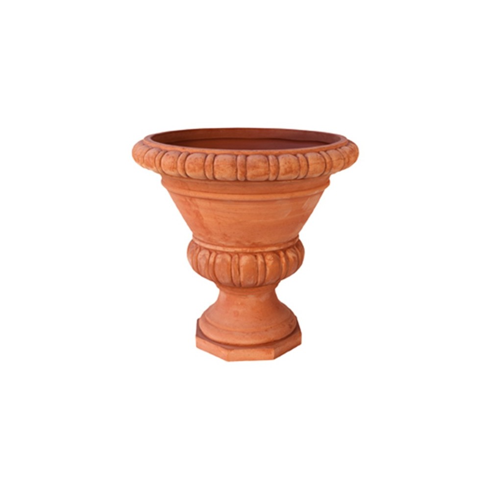 Vaso a Calice Baccellato con Base Ottagonale in Terracotta
