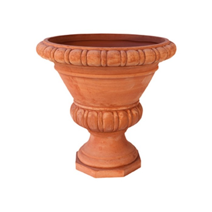 Vaso a Calice Baccellato con Base Ottagonale in Terracotta