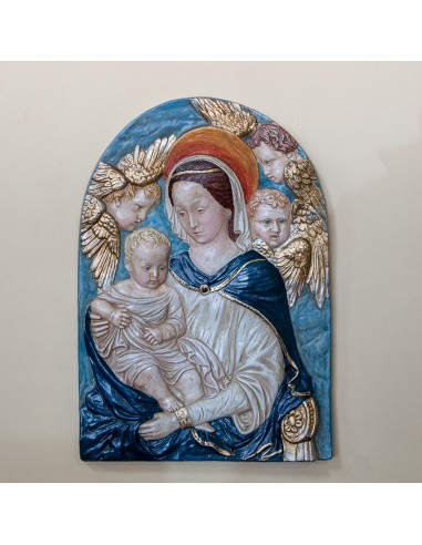 Madonna di Boccadirio Patinata Colorata e Oro in Ceramica