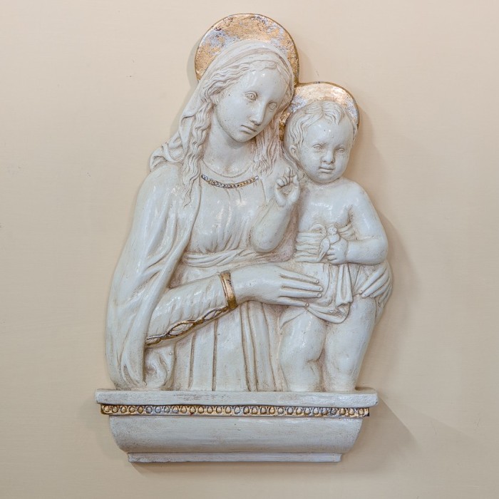 Madonna con Bambino Patinata e Oro in Ceramica