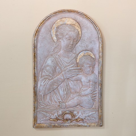 Madonna Scuola Raffaello Finitura Travertino e Oro in Ceramica