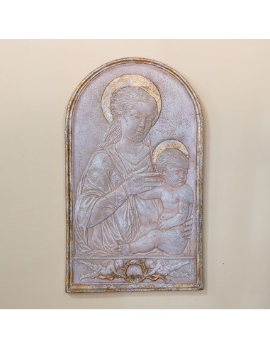 Madonna Scuola Raffaello Finitura Travertino e Oro in Ceramica
