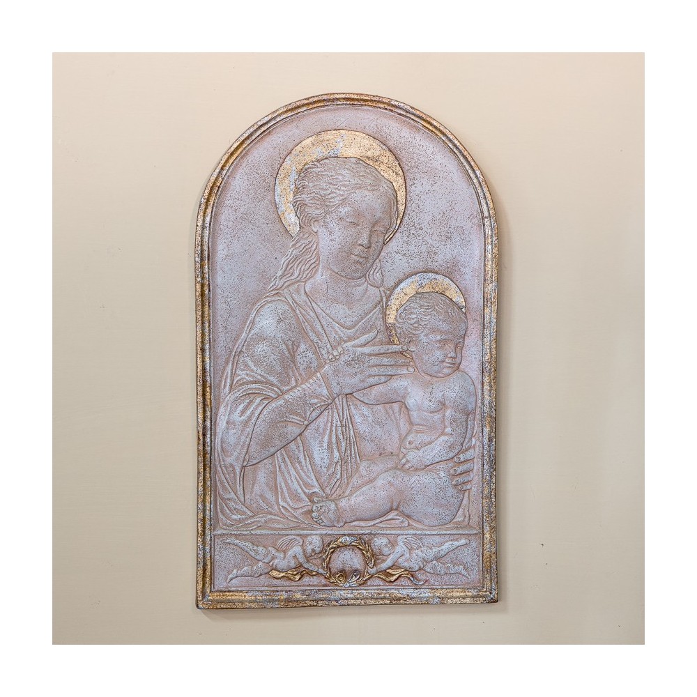 Madonna Scuola Raffaello Finitura Travertino e Oro in Ceramica