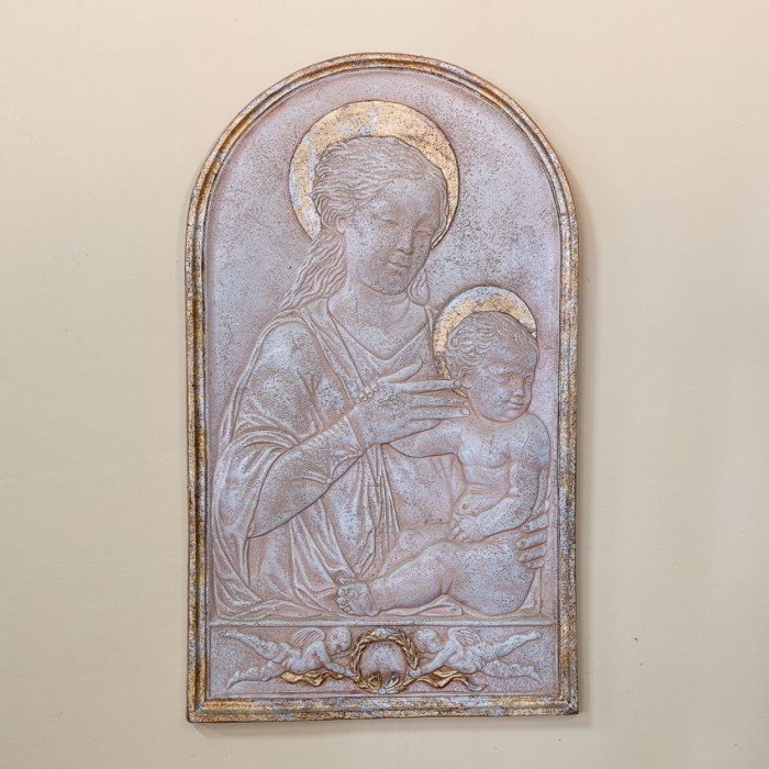 Madonna Scuola Raffaello Finitura Travertino e Oro in Ceramica