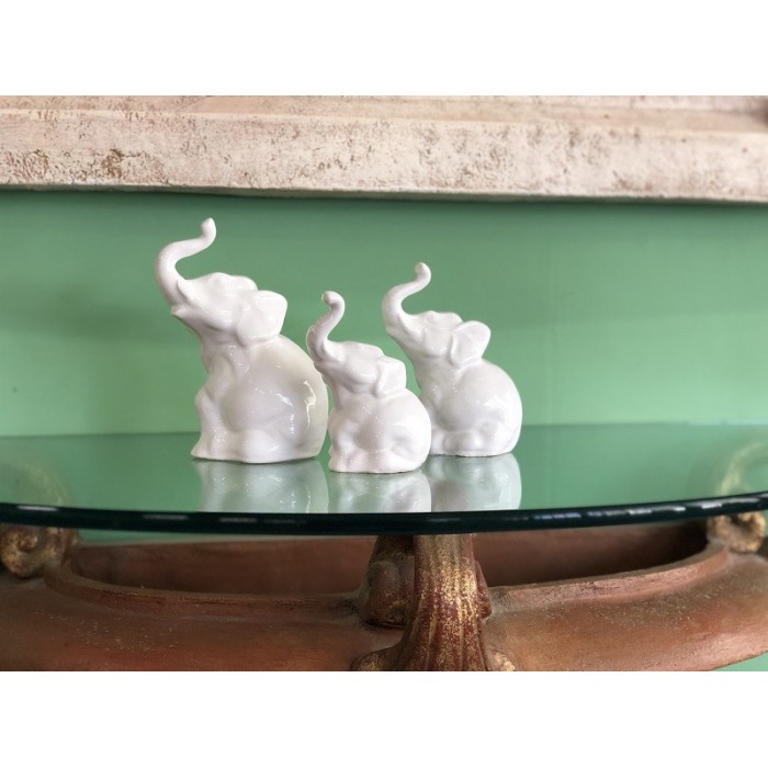 Elefante Smaltato in Ceramica Bianco