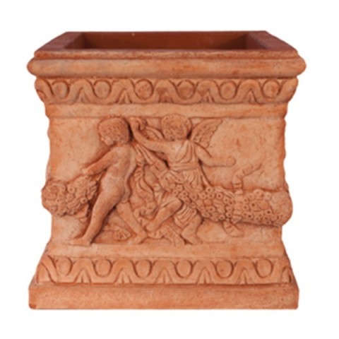 Vaso quadrato con Putti danzanti in terracotta d'Impruneta | Terrecotte Cestenoli