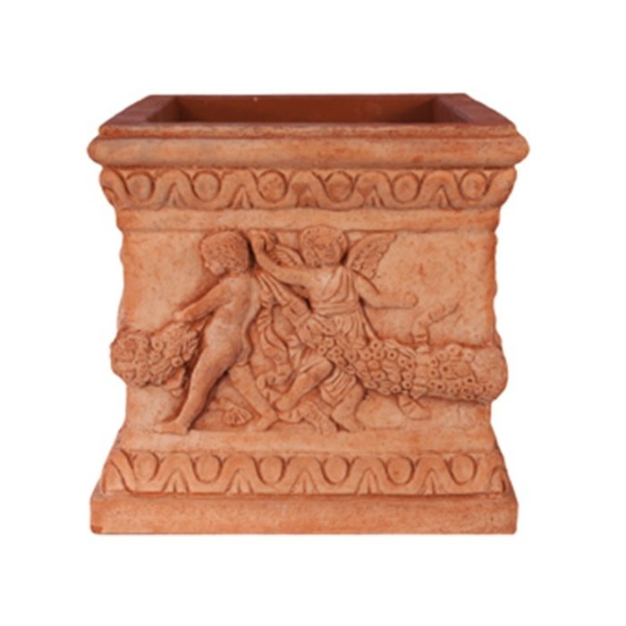 Vaso quadrato con Putti danzanti in terracotta d'Impruneta | Terrecotte Cestenoli