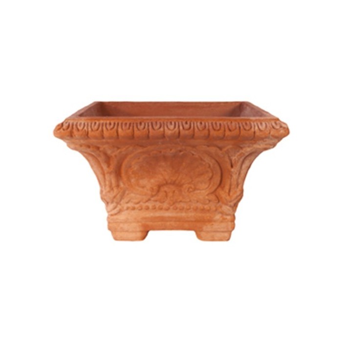 Vaso quadrato decorato con piedini di rialzo in terracotta