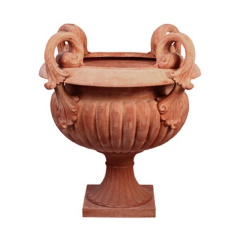 Vaso a calice con manici con piede alto in terracotta d'Impruneta