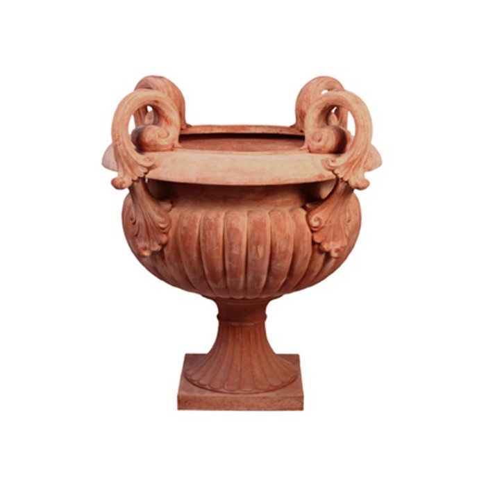 Vaso a calice con manici con piede alto in terracotta d'Impruneta