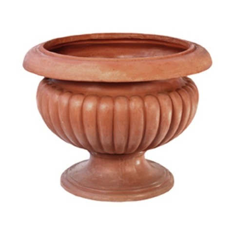 Vaso a calice alto baccellato in terracotta d'Impruneta