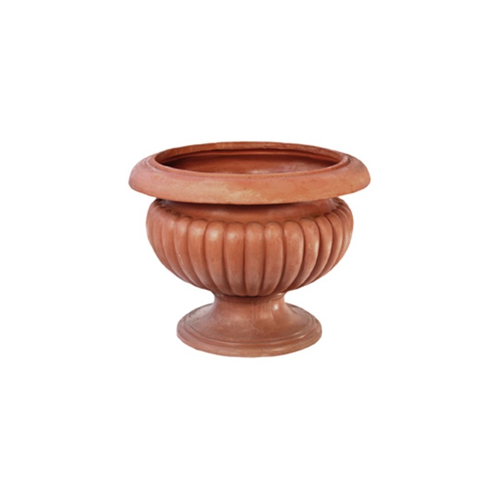 Vaso a calice alto baccellato in terracotta d'Impruneta