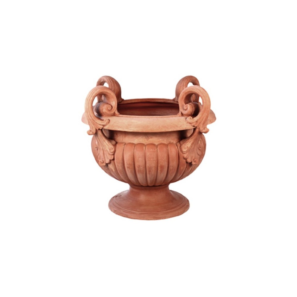 Vaso a calice alto con manici in terra d'impruneta