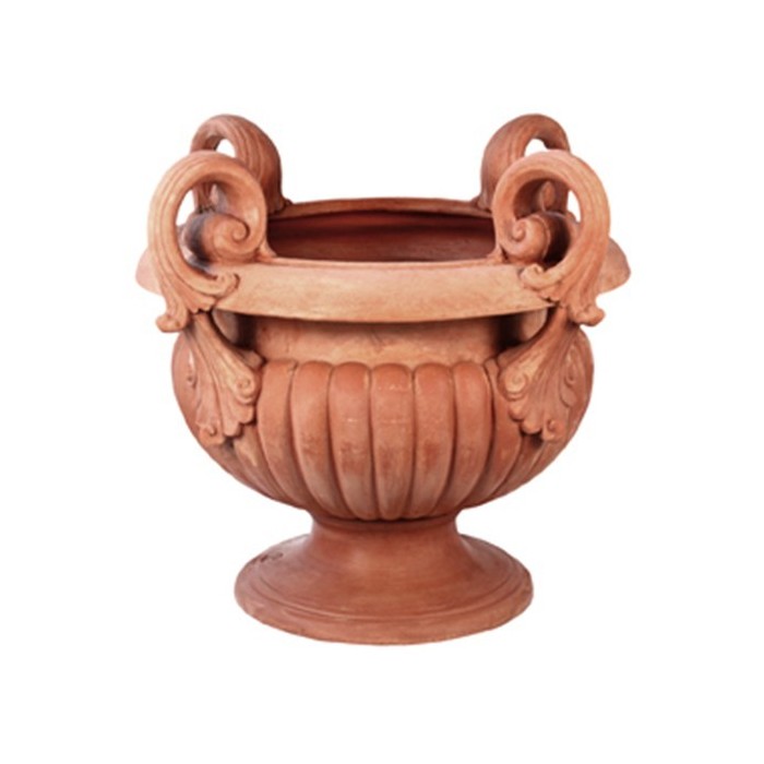 Vaso a calice alto con manici in terra d'impruneta