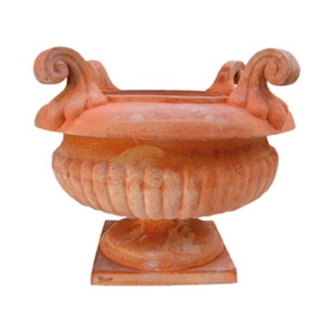 Vaso a calice lavorato con manici in terracotta