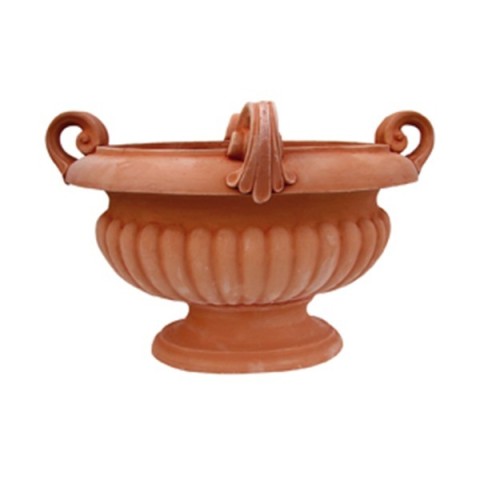 Vaso a calice ovale con manici in terracotta