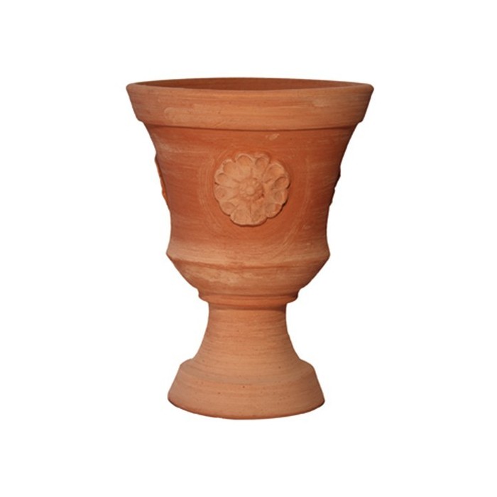 Vaso a calice con rosetta a tornio in terracotta