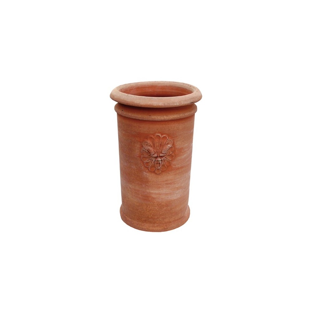Portaombrelli cilindrico con maschere a tornio in terracotta | Terrecotte Cestenoli