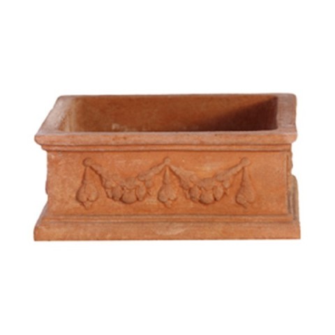 Vaso quadro basso con festoni in terracotta | Terrecotte Cestenoli