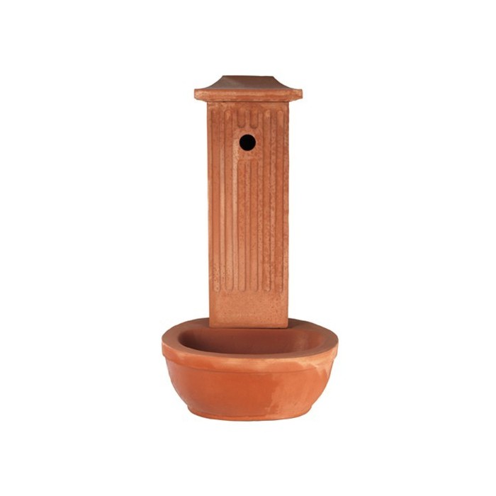 Fontana da terra scannelllata con base tonda in terracotta