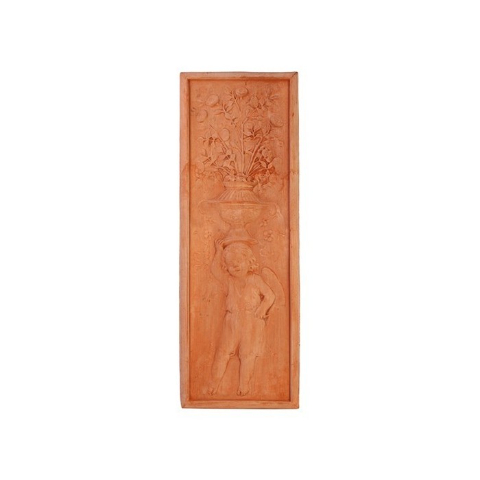 Pannello verticale con putto in terracotta