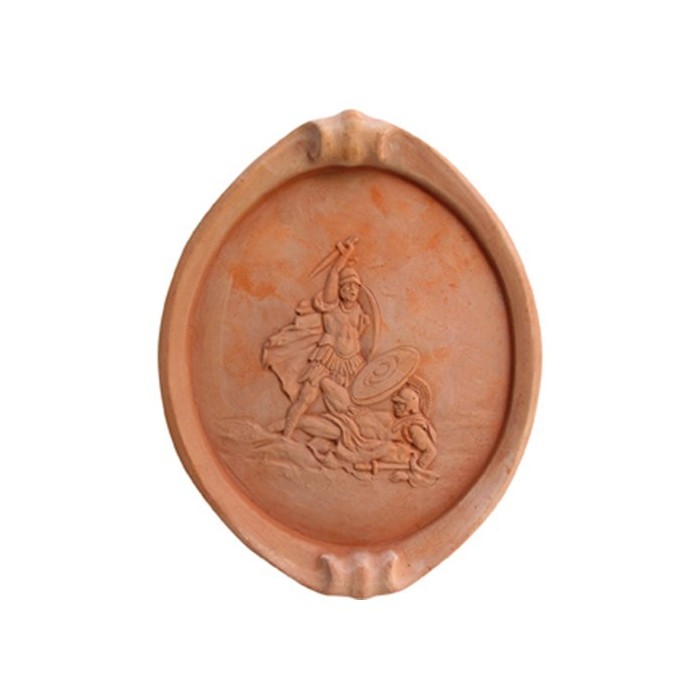 Pannello in basso rilievo ovale in terracotta