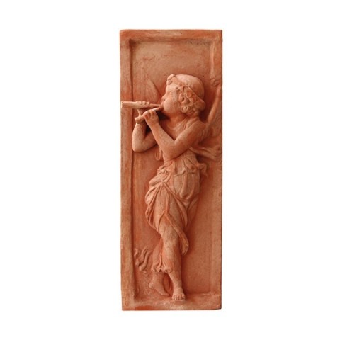 Bassorilievo angelo con flauto in terracotta