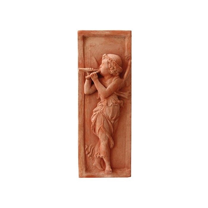 Bassorilievo angelo con flauto in terracotta