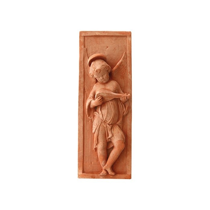 Bassorilievo angelo con mandolino in terracotta