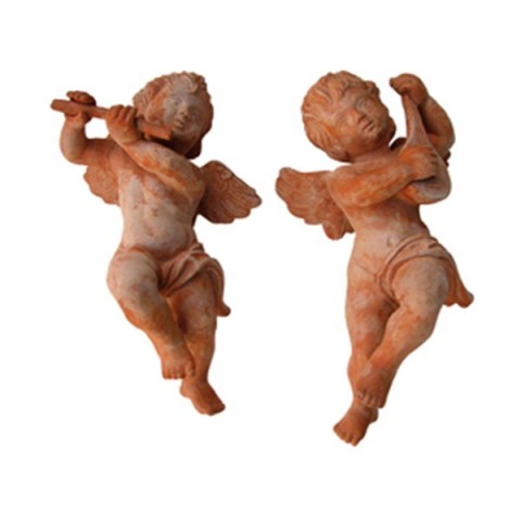 Angelo con mandolino in terracotta