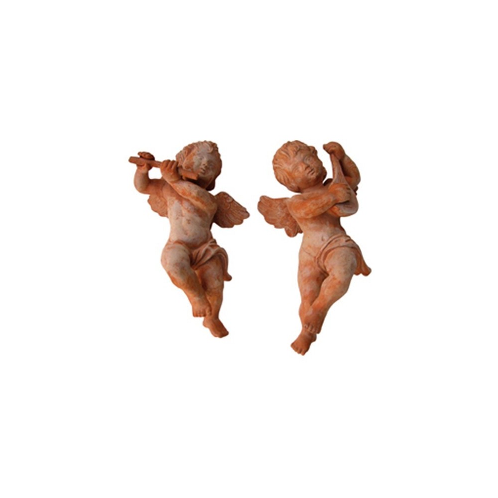 Angelo con mandolino in terracotta