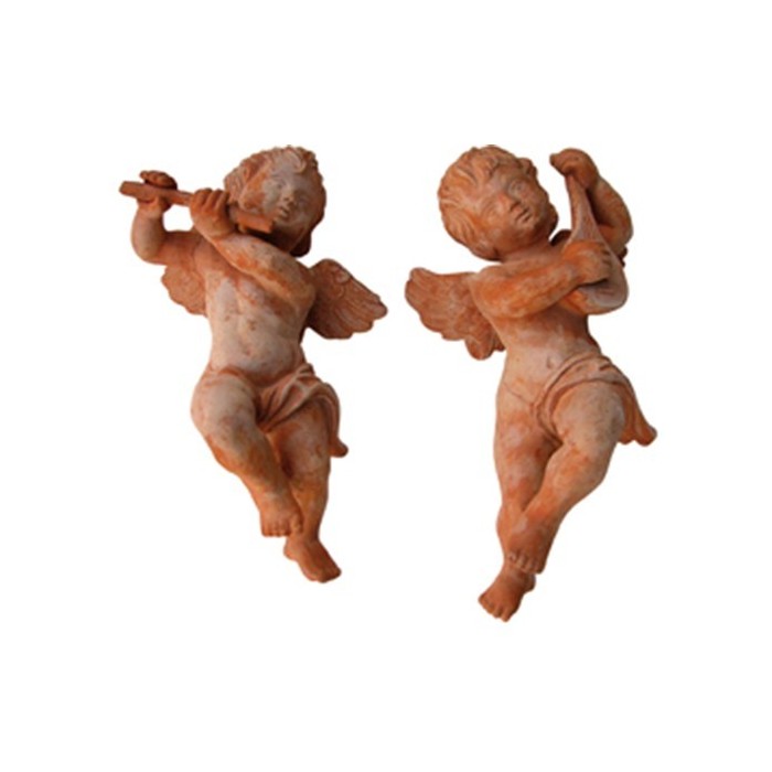 Angelo con mandolino in terracotta